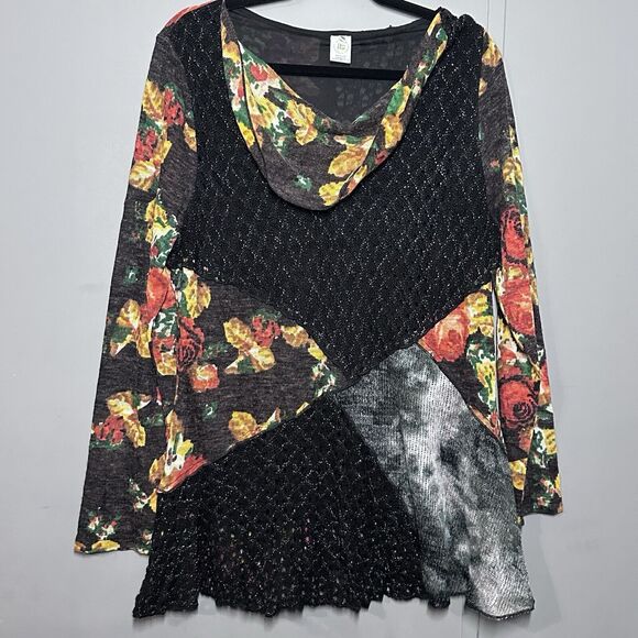 This & That Artsy Flowy boho Lagenlook Floral Knit and Lace Tiered top XXL‎ - Picture 1 of 7